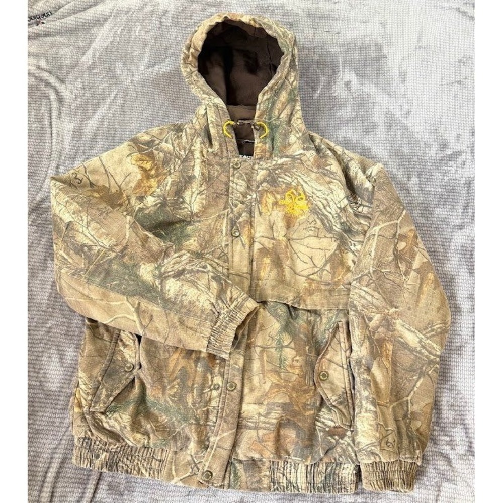 Realtree Xtra Camo Hunting Jacket Mens Medium Hooded Quilted Thermal Insulated